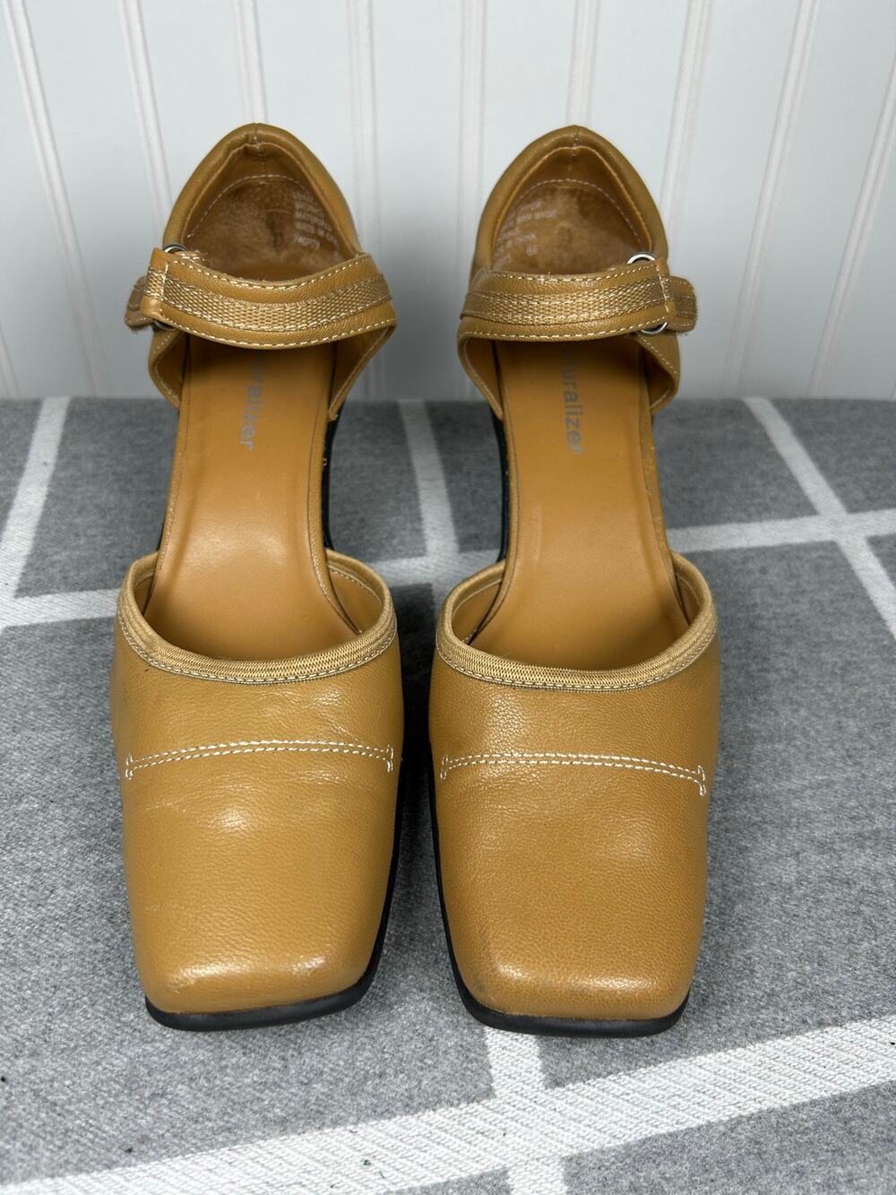 Naturalizer camel square toe leather Women Kitten Heel Mary Jane Shoes Sz 6.5